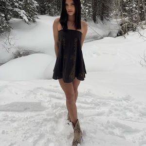 brown embroidered skirt / strapless dress